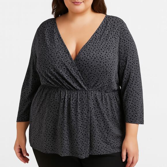 GILLI Blue Black Abstract Animal Print Surplice Wrap V-Neck Blouse 3X - Picture 1 of 10